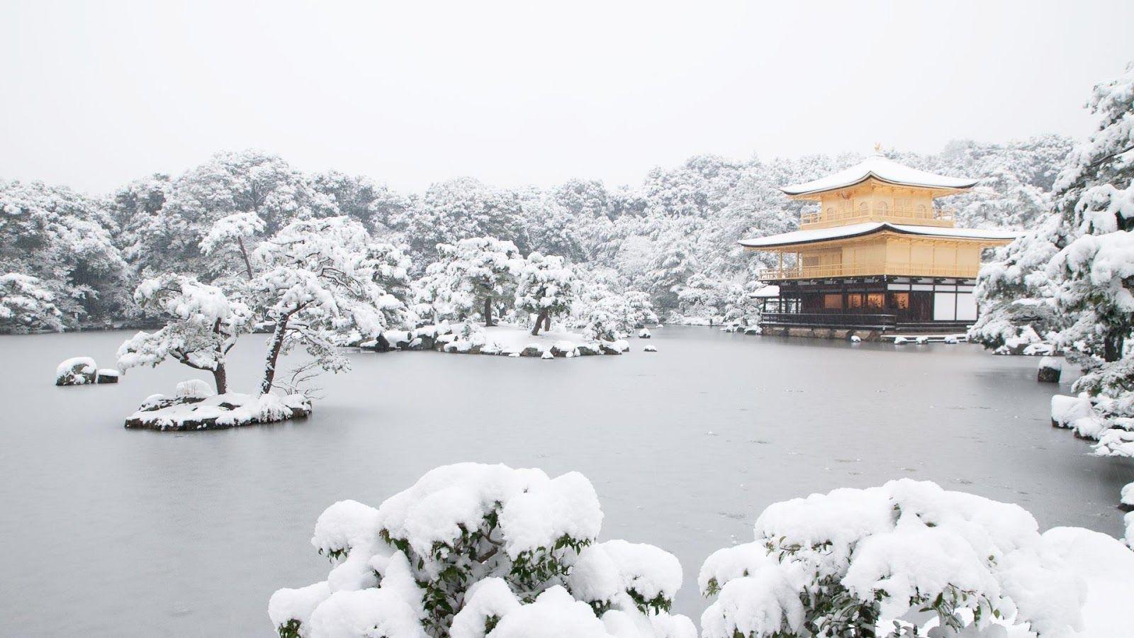 1600x900 Winter Wallpaper. Temple of the golden pavilion, Winter in japan, Garden island