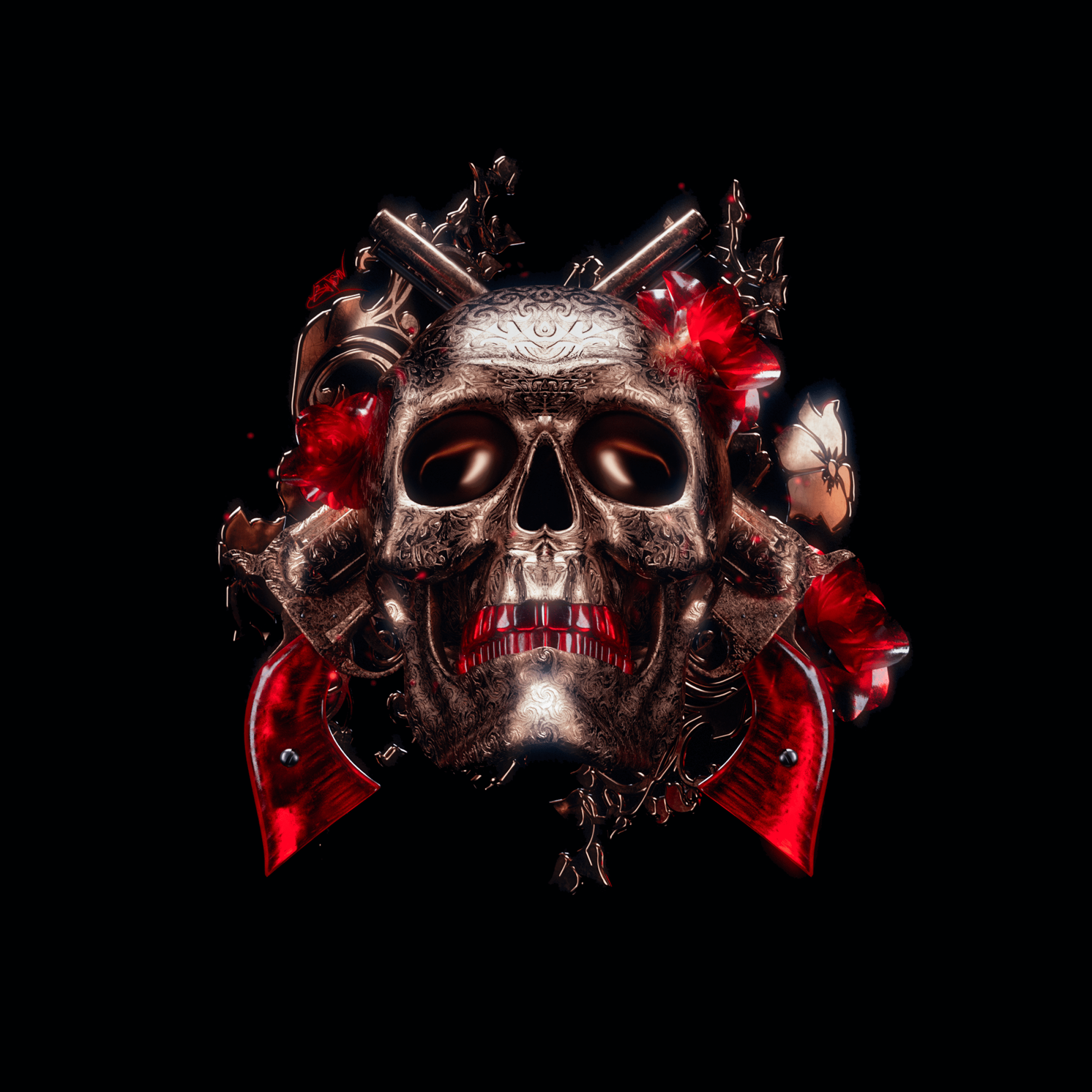 2560x2560 Skull Wallpaper 4K, 3D, Black background, Graphics CGI