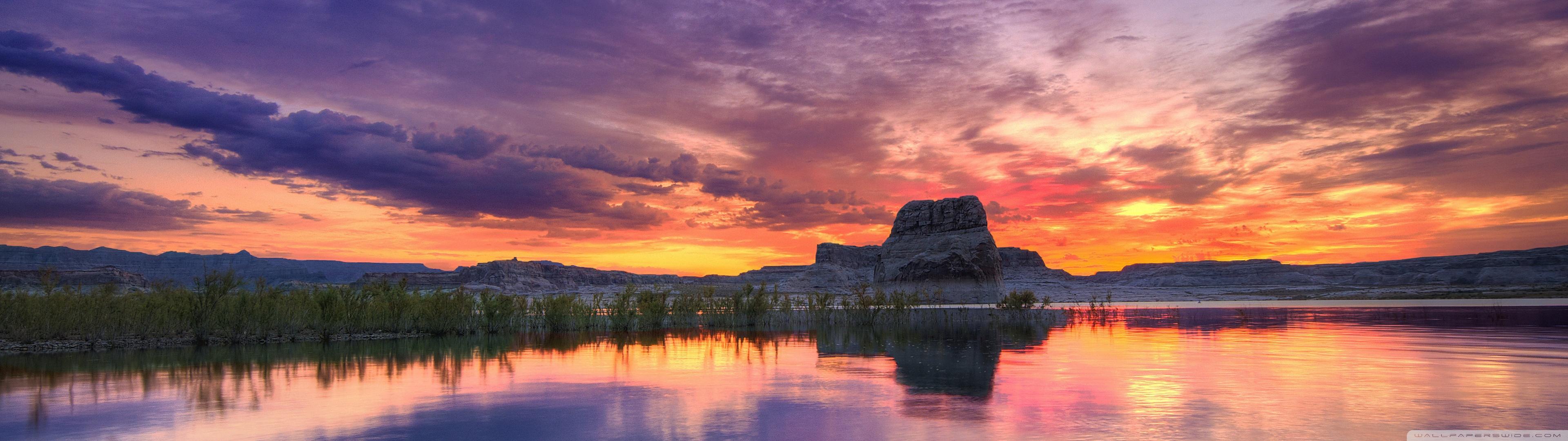 3840x1080 Lake Sunset Ultra HD Desktop Background Wallpaper for 4K UHD TV : Multi Display, Dual Monitor : Tablet