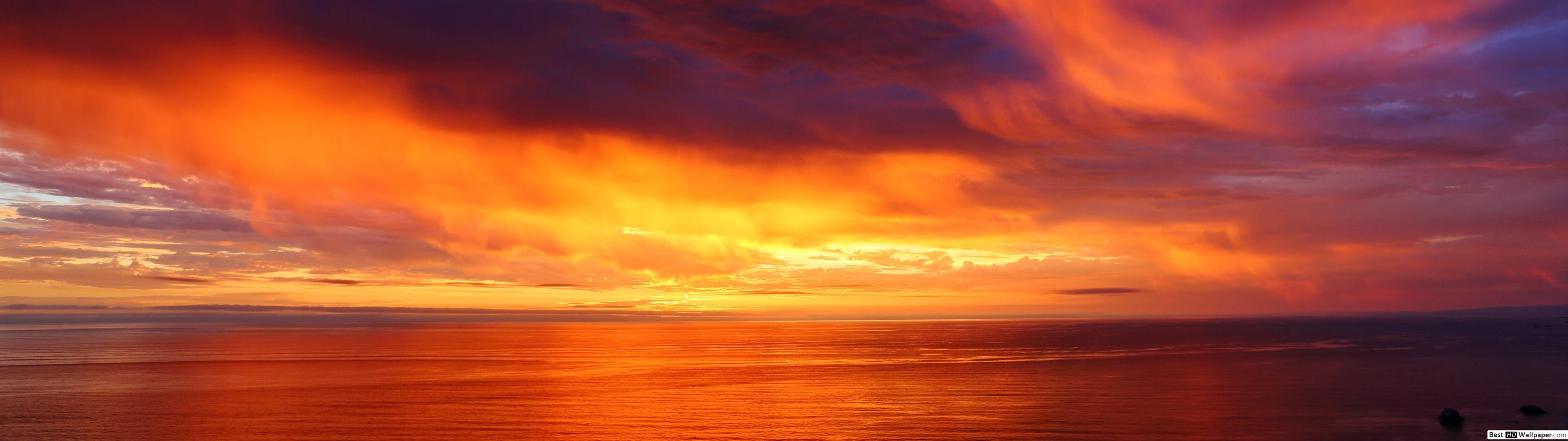 3840x1080 Sunset horizon colors HD wallpaper download