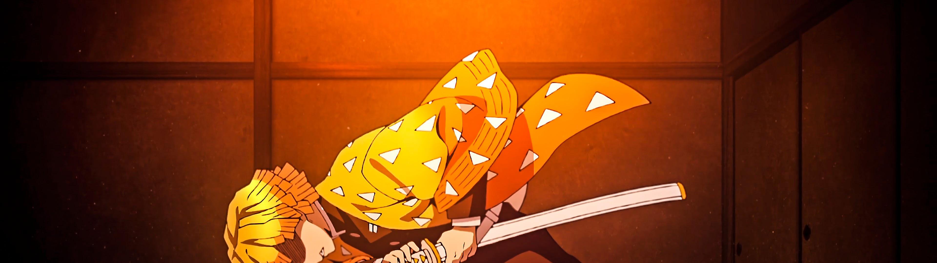 3840x1080 Zenitsu Agatsuma Kimetsu no Yaiba 4K Wallpaper