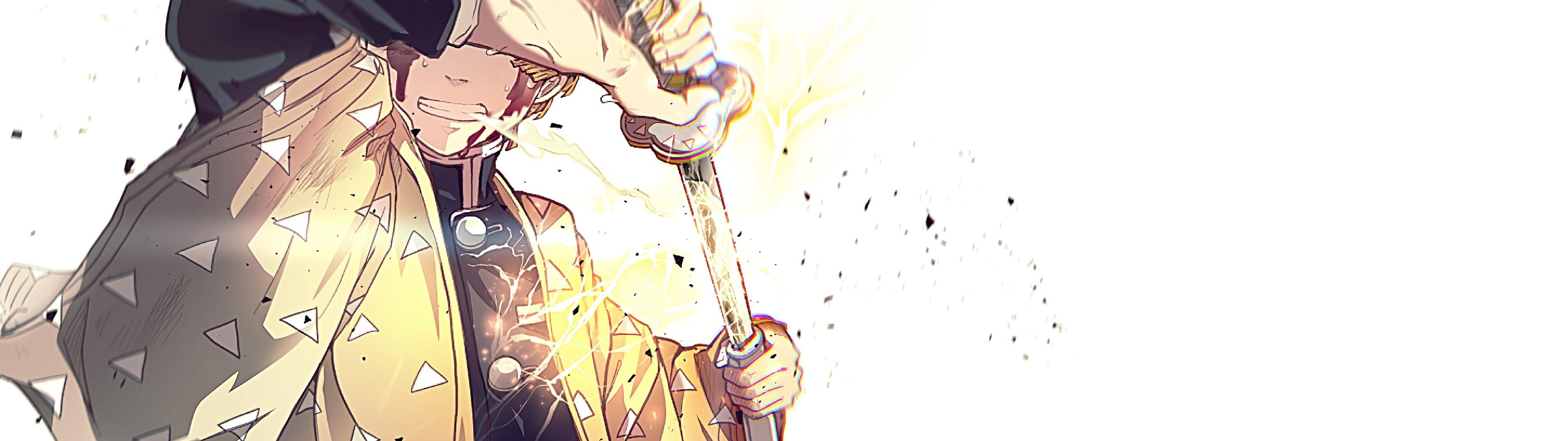3840x1080 Zenitsu Agatsuma Kimetsu no Yaiba 4K Wallpaper