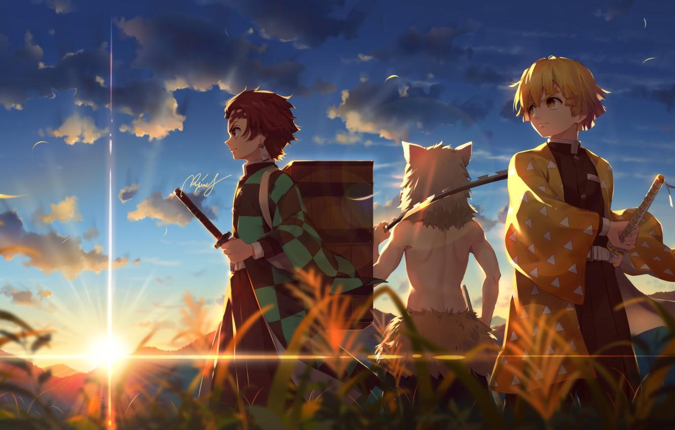 1332x850 Wallpaper girl, guys, characters, Demon Slayer Kimetsu no Yaiba, The Blade Cleaves Demons image for desktop, section сёнэн