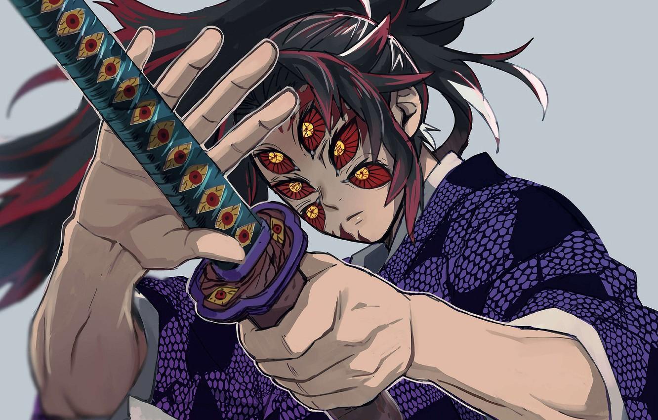 1332x850 Wallpaper eyes, sword, being, the demon, Demon Slayer Kimetsu no Yaiba, The Blade Cleaves Demons image for desktop, section сёнэн