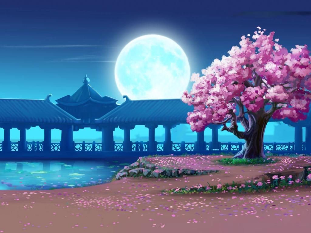 1024x768 Cherry Blossom Tree Drawing Background