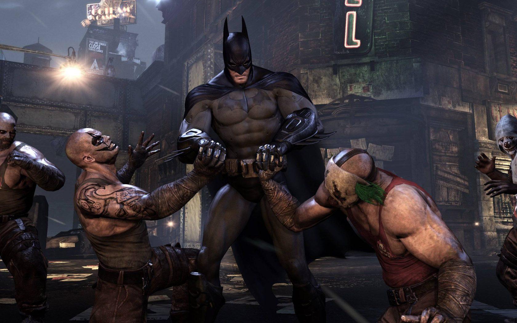 1680x1050 Batman Arkham Video Game Muscle Fists Street Fighting HD Desktop Wallpaper :