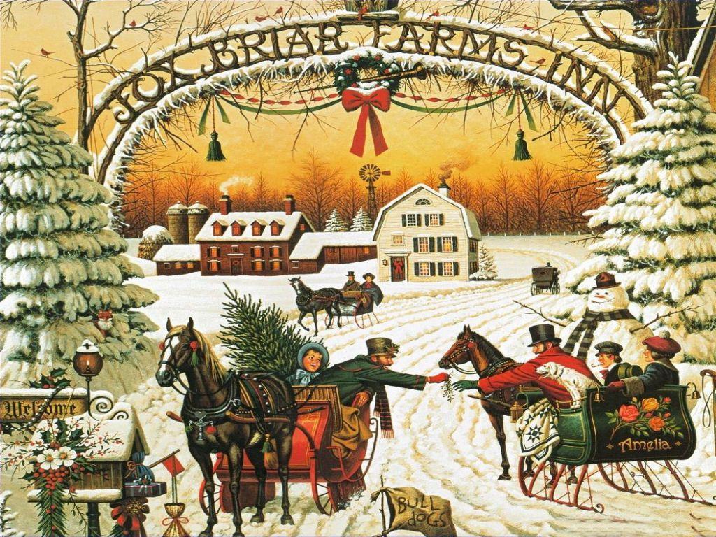 1024x768 Fox Briar Farms Inn..love it!. Christmas wallpaper, Christmas picture vintage, Vintage christmas wallpaper