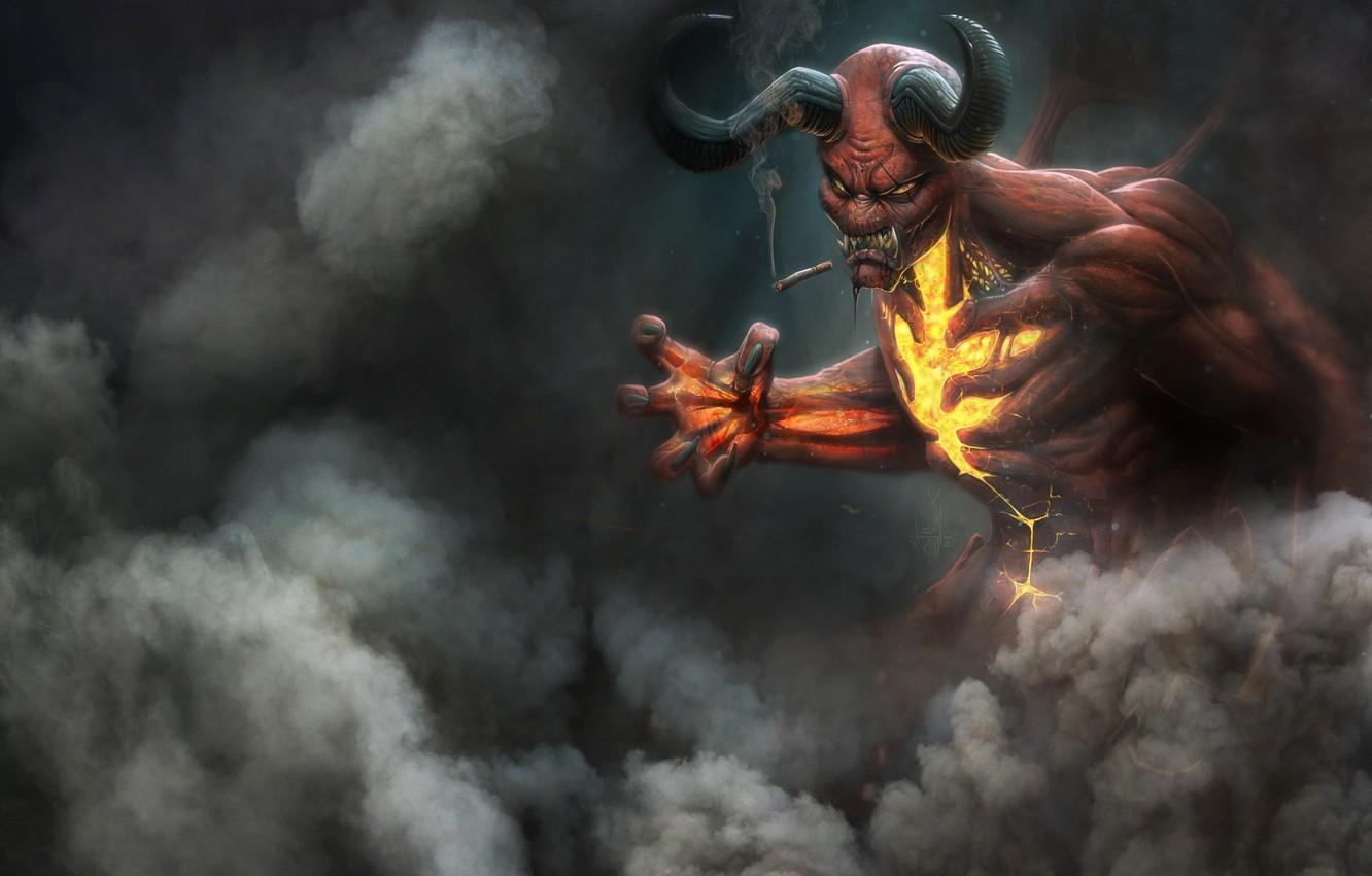 1332x850 Wallpaper Smoke, The demon, Fantasy, Horns, Art, Devil, Fiction, Character, The devil, Demon, Cigarette, Hell, by Vinz El Tabanas, Vinz El Tabanas, Demon and devil image for desktop, section фантастика