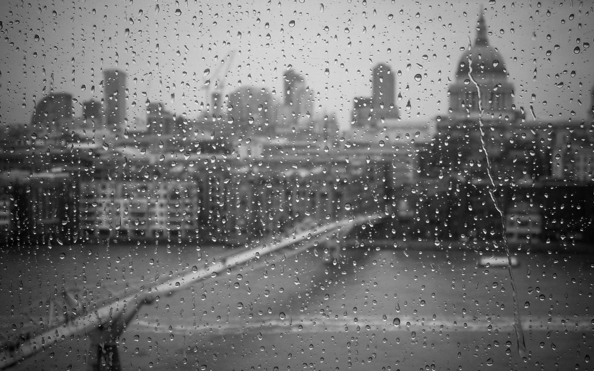 1920x1200 Black Wallpaper photo rain Glass drops of the white city