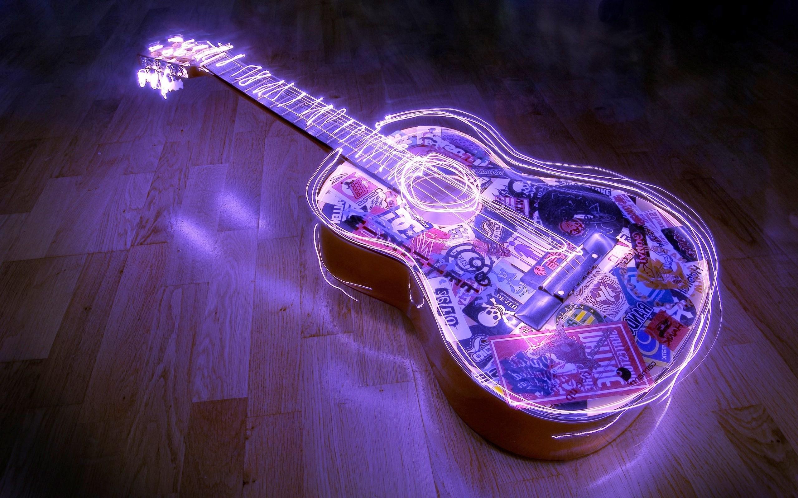 2560x1600 Neon Purple Guitar Wallpaper