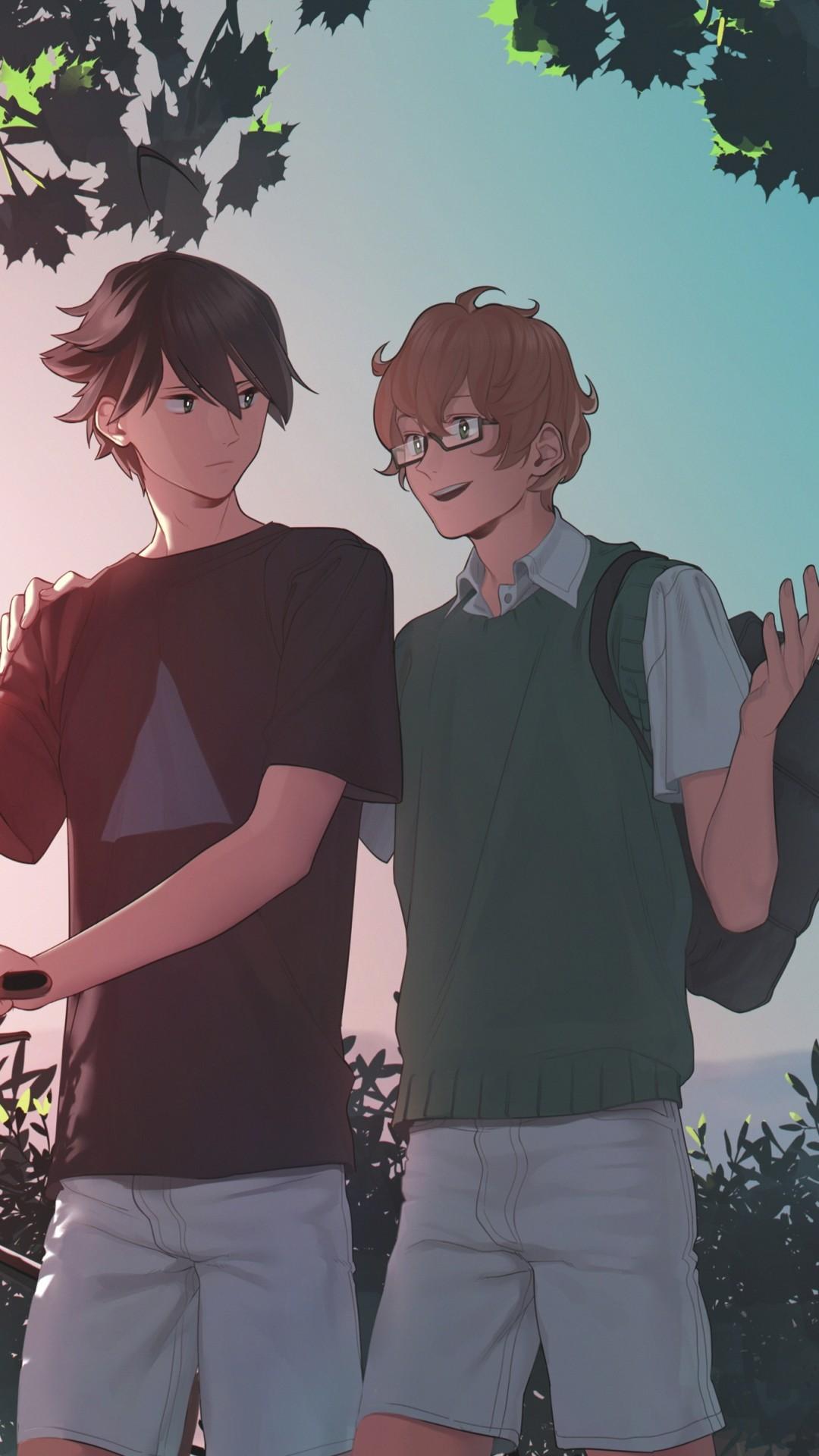 1080x1920 Anime Boys, Friends, Bicycle, Walking, Glasses, Talking, Friends Wallpaper Boy HD Wallpaper