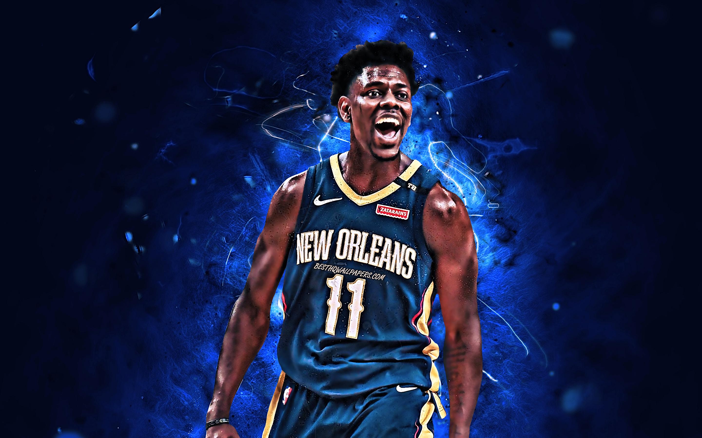 2880x1800 Download wallpaper Jrue Holiday, joy, basketball stars, NBA, New Orleans Pelicans, blue uniform, Jrue Randall Holiday, basketball, neon lights, creative for desktop with resolution 2880x1800. High Quality HD picture wallpaper