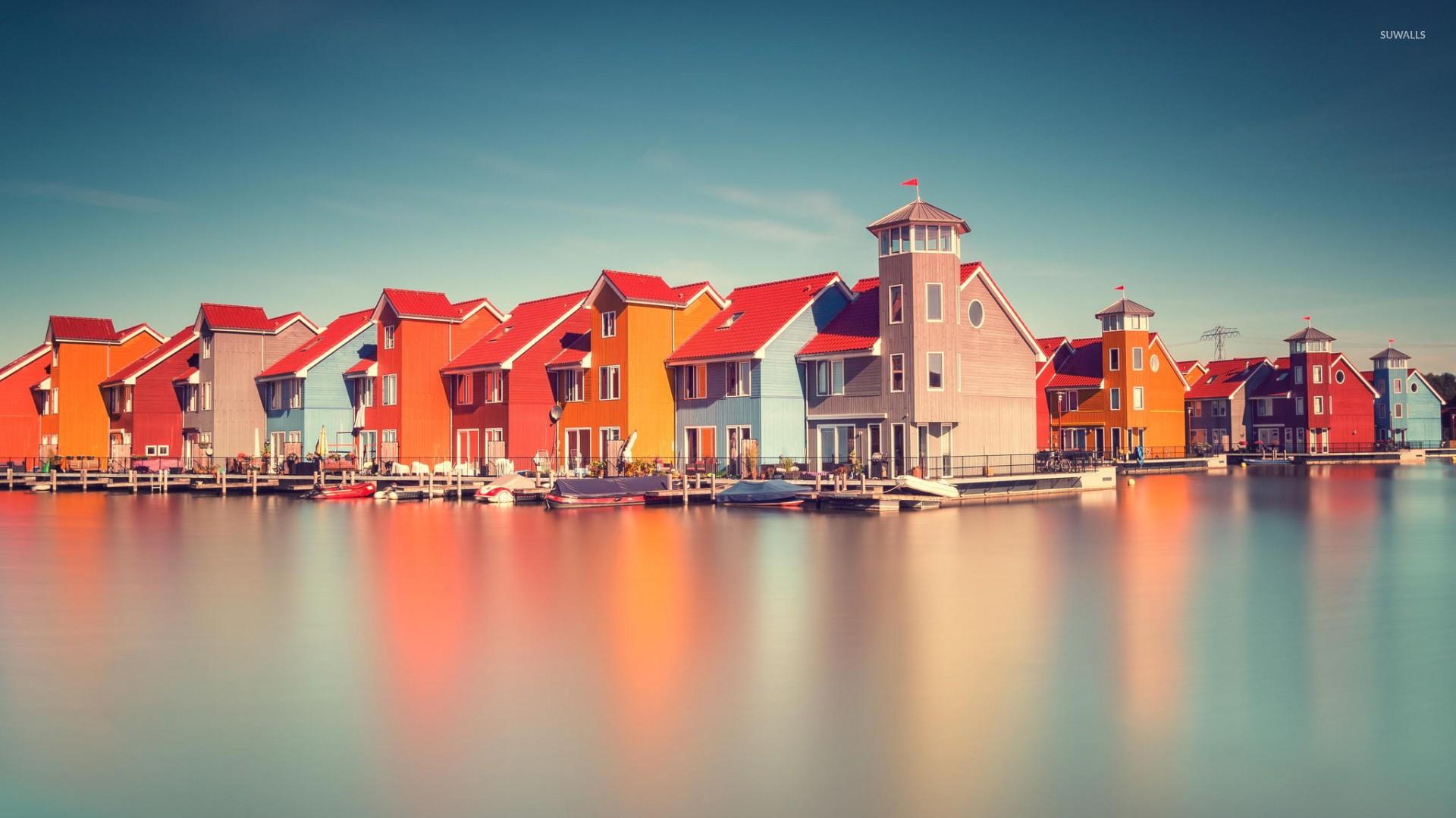 1920x1080 Colorful houses on the river side wallpaper wallpaper