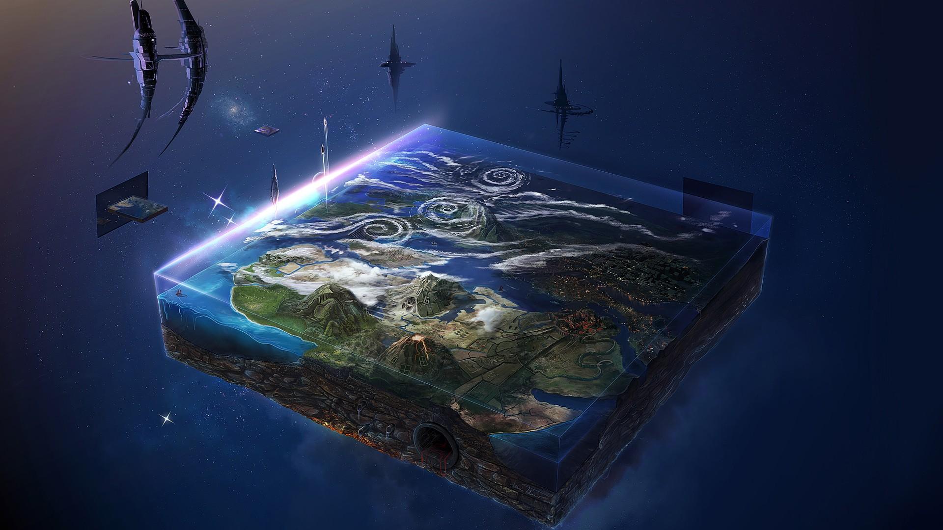 1920x1080 #magic, #fan art, #artwork, #geography, #surreal, #cube, #digital art, #science fiction, #glowing, #water, #David Fuhrer, #warp, #Earth, #space, D, wallpaper. Mocah HD Wallpaper