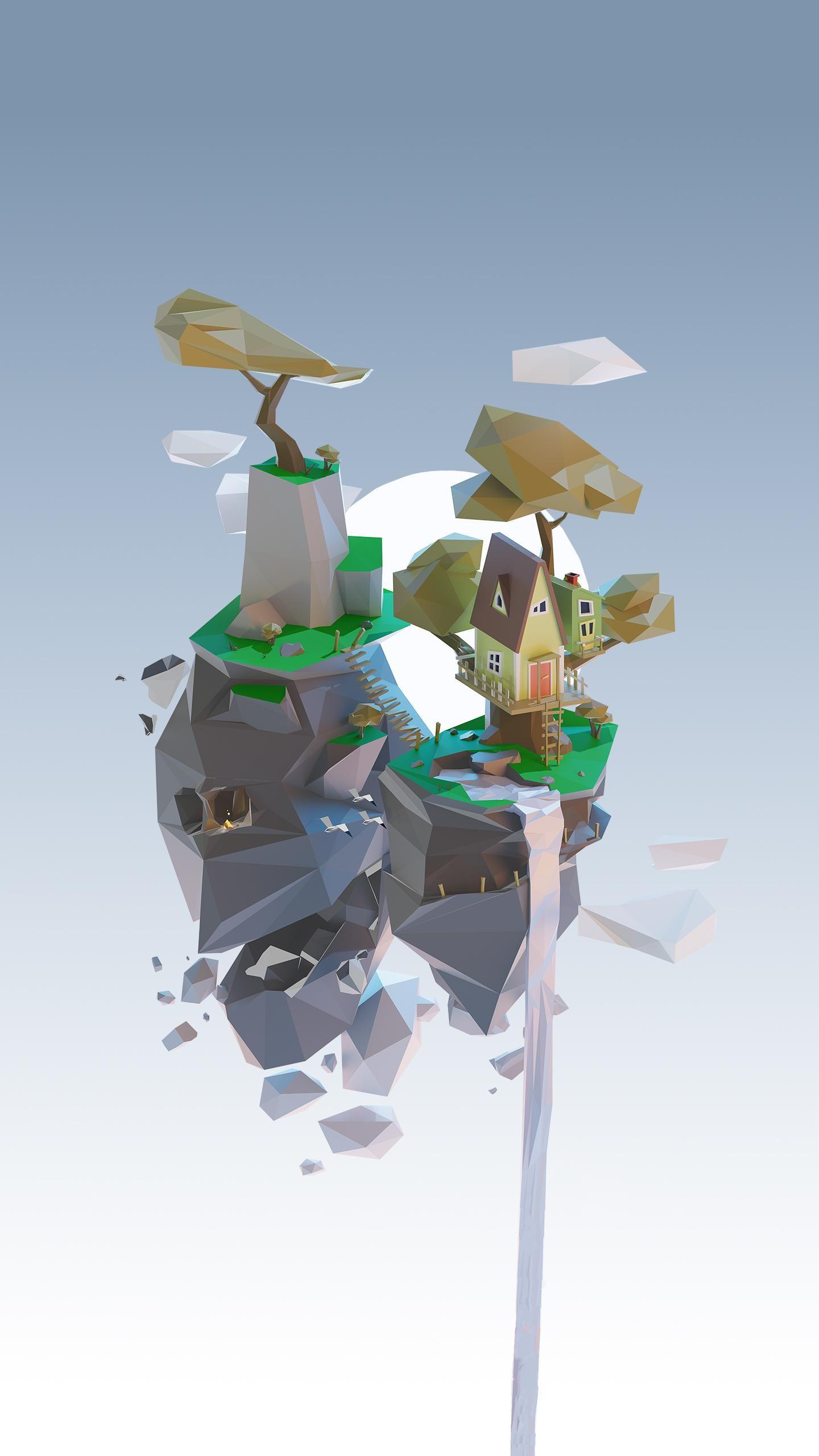 1440x2560 Flying Islands. Flying islands, Low poly art, Isometric art