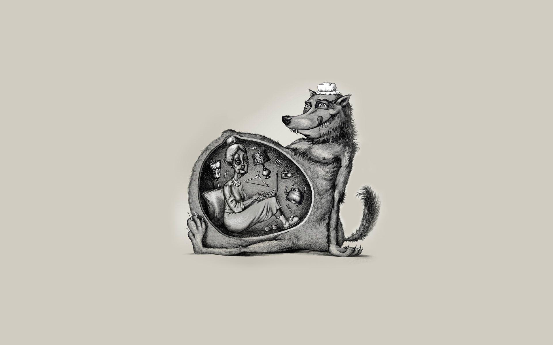 1920x1200 Download wallpaper wolf, grandma, little red riding hood, minimalism for desktop with resolution 1920x1200. High Quality HD picture wallpaper