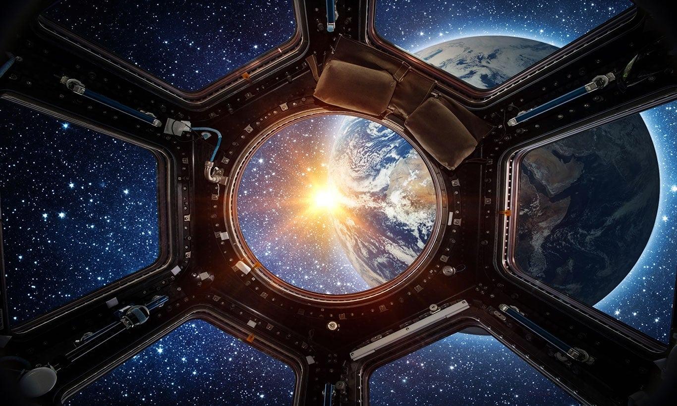 1366x820 Window on Earth Space Station Wallpaper Mural