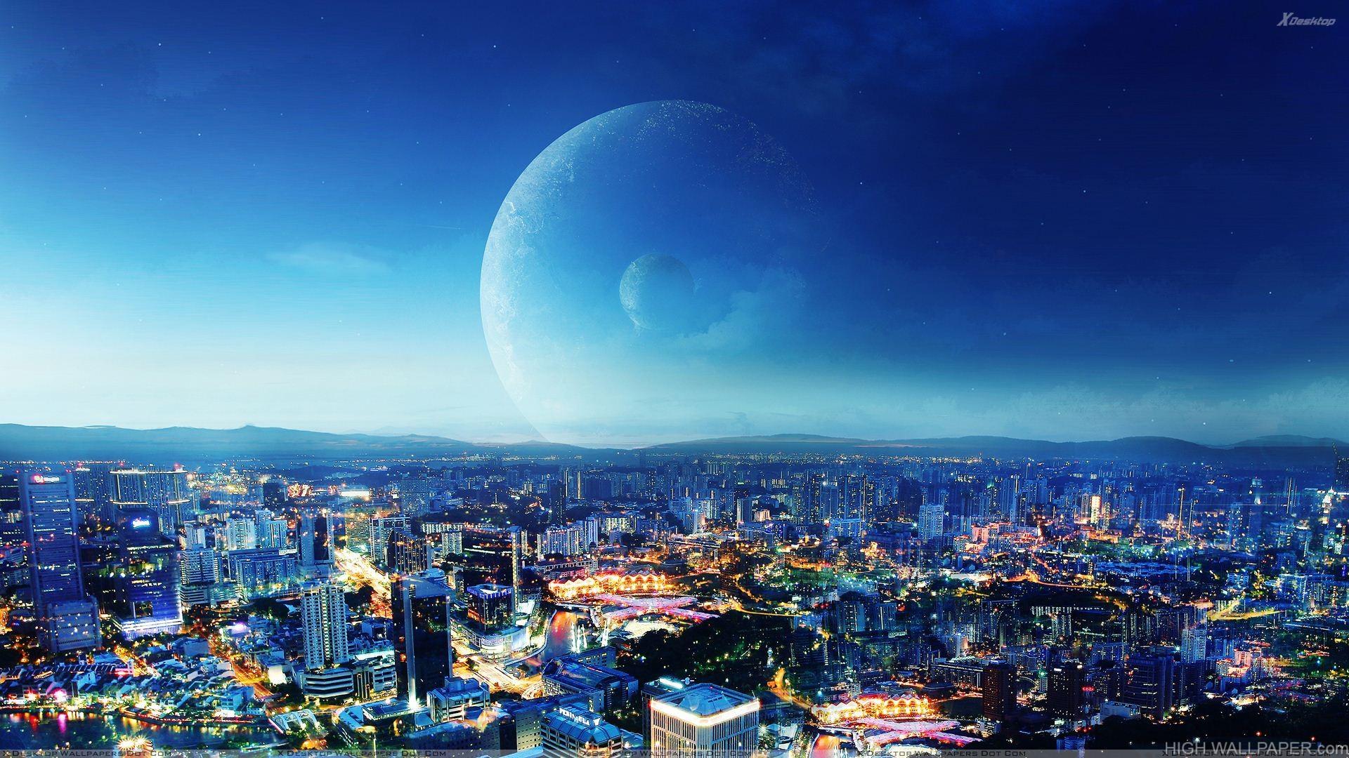 1920x1080 Beautiful Top View Of City Night Fantasy HD Wallpaper