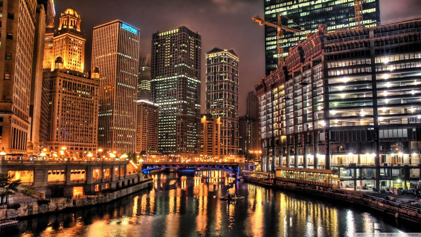 1366x768 Night City Wallpaper HD