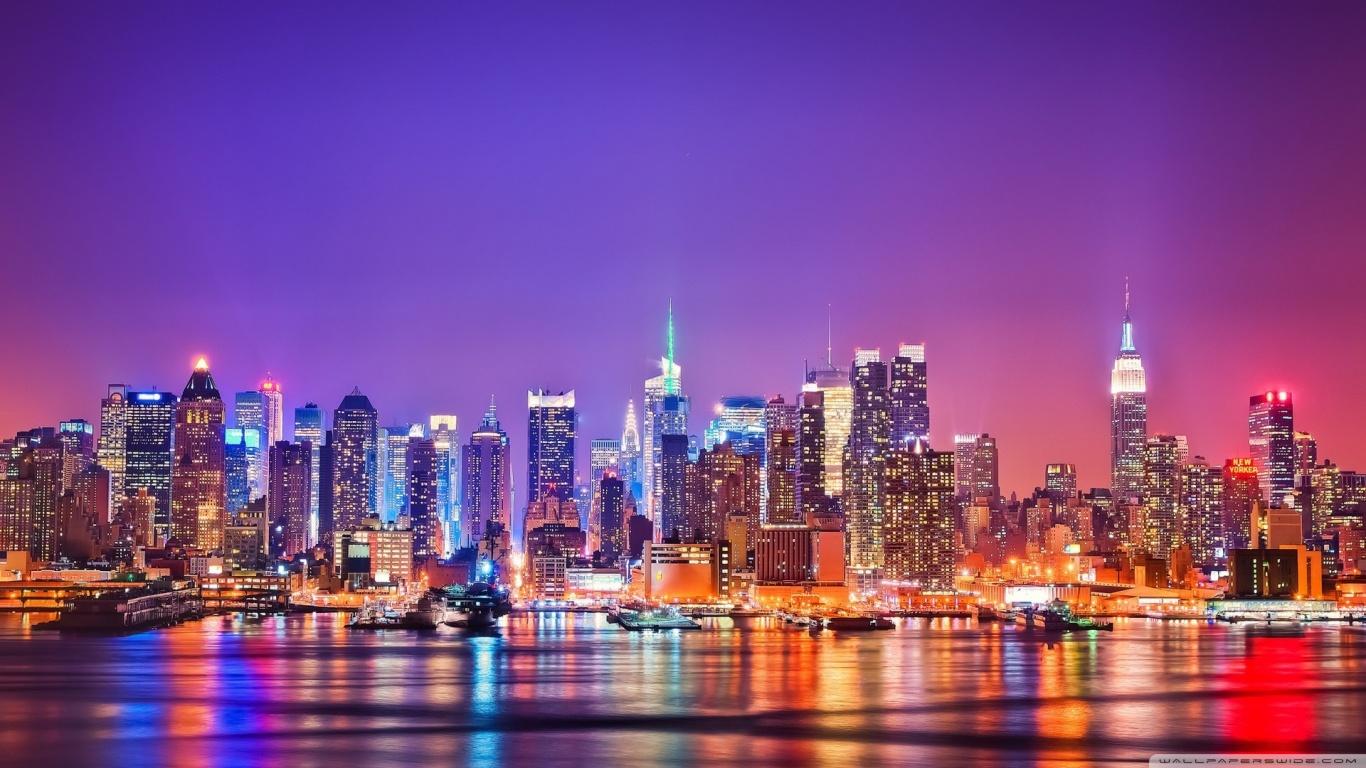 1366x768 Skyline New York City Night HD Wallpaper