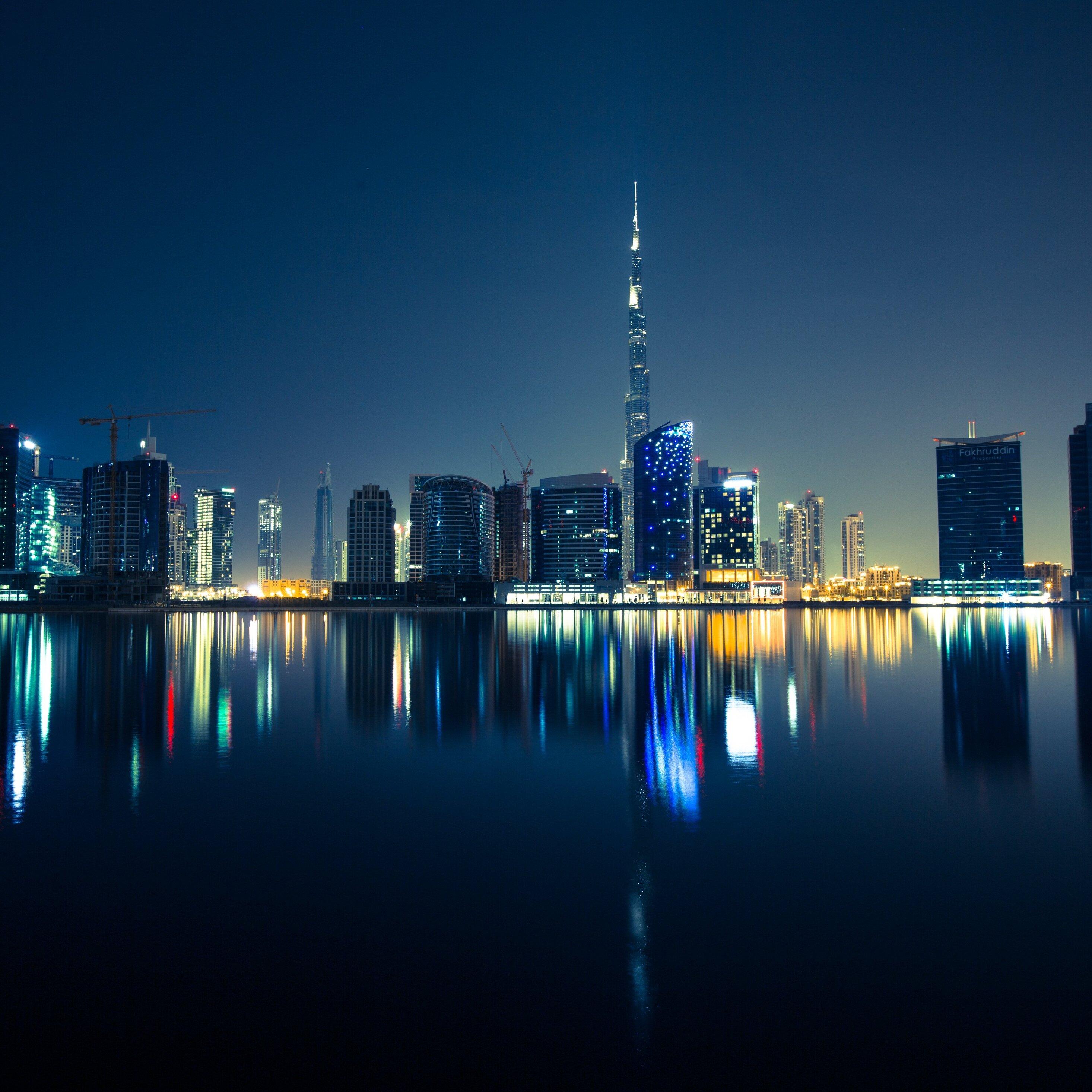2932x2932 Dubai Skyscrapers Emirates UAE Night 5k iPad Pro Retina Display HD 4k Wallpaper, Image, Background, Photo and Picture