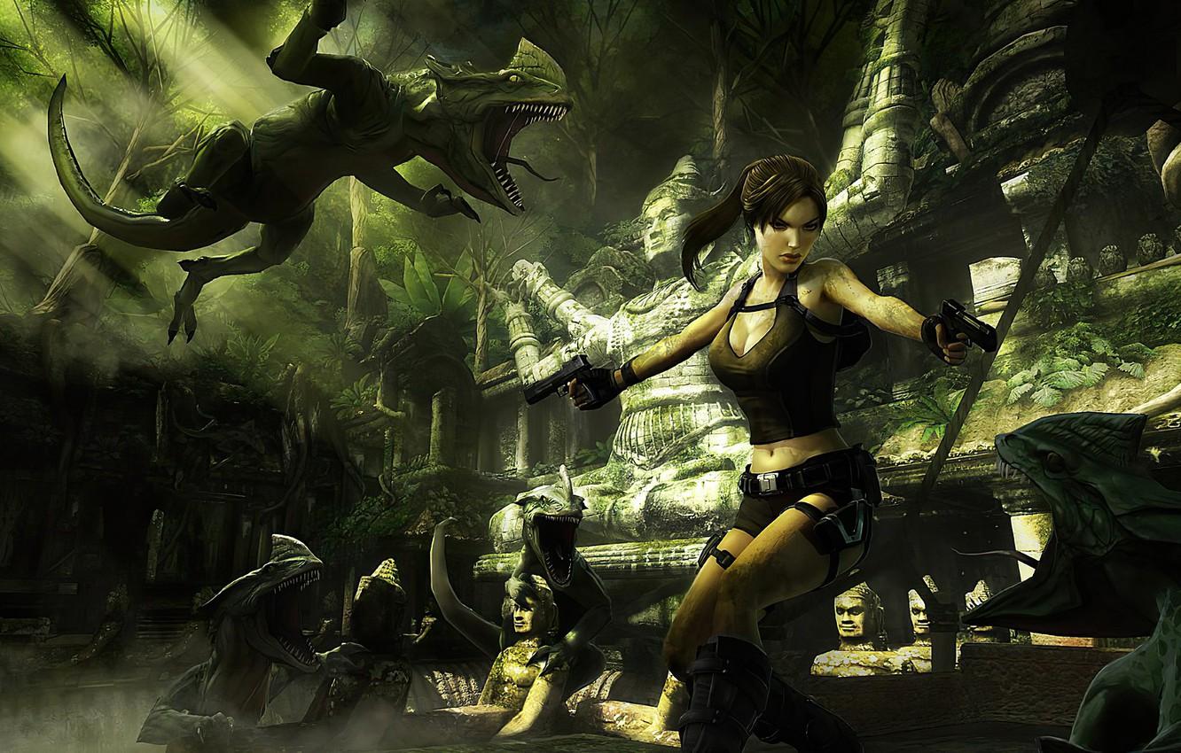 1332x850 Wallpaper girl, dinosaurs, Tomb Raider, Lara Croft, Tomb Raider: Underworld image for desktop, section игры