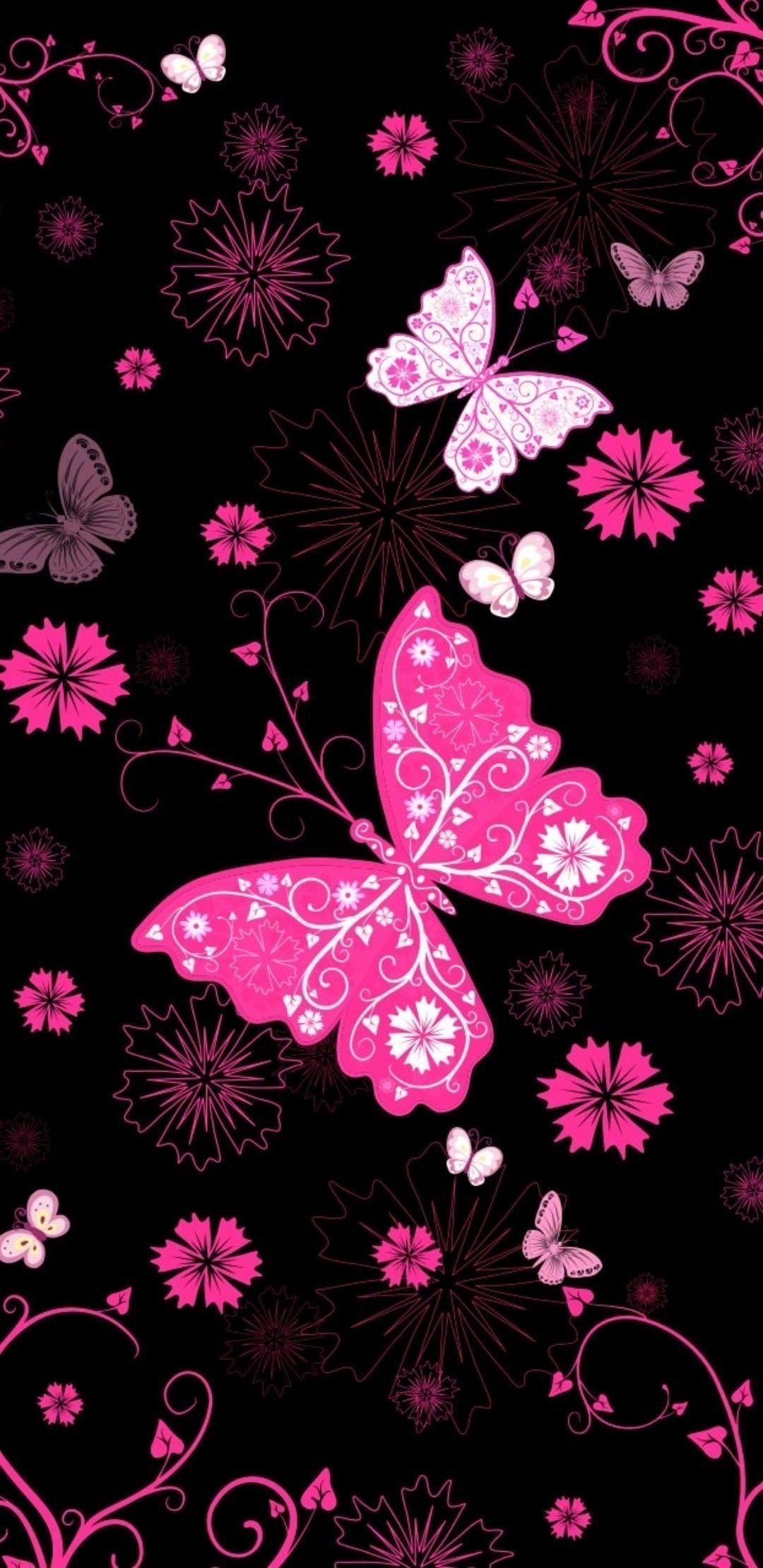 1080x2220 Pink Butterfly iPhone Glitter Butterfly Wallpaper