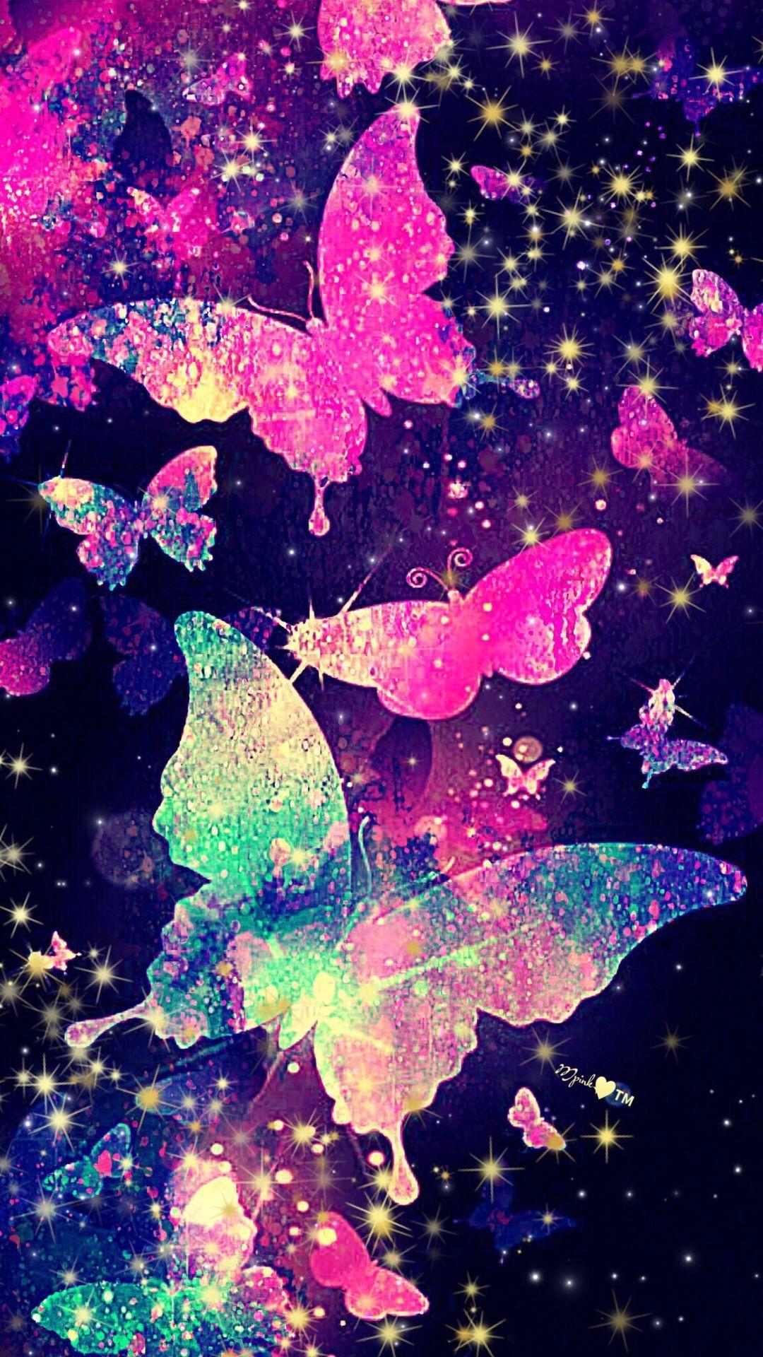 1080x1920 Purple Glitter Butterfly Wallpaper Free Mock Up