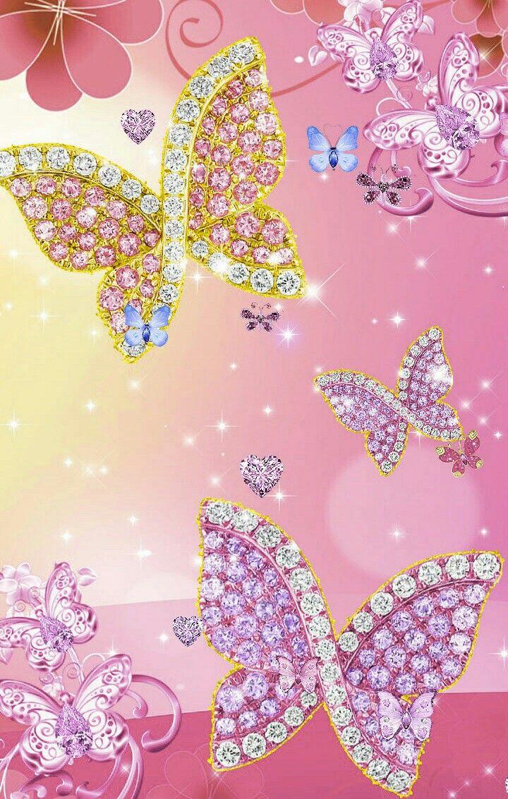720x1133 Pink Glitter Girly Butterfly Wallpaper