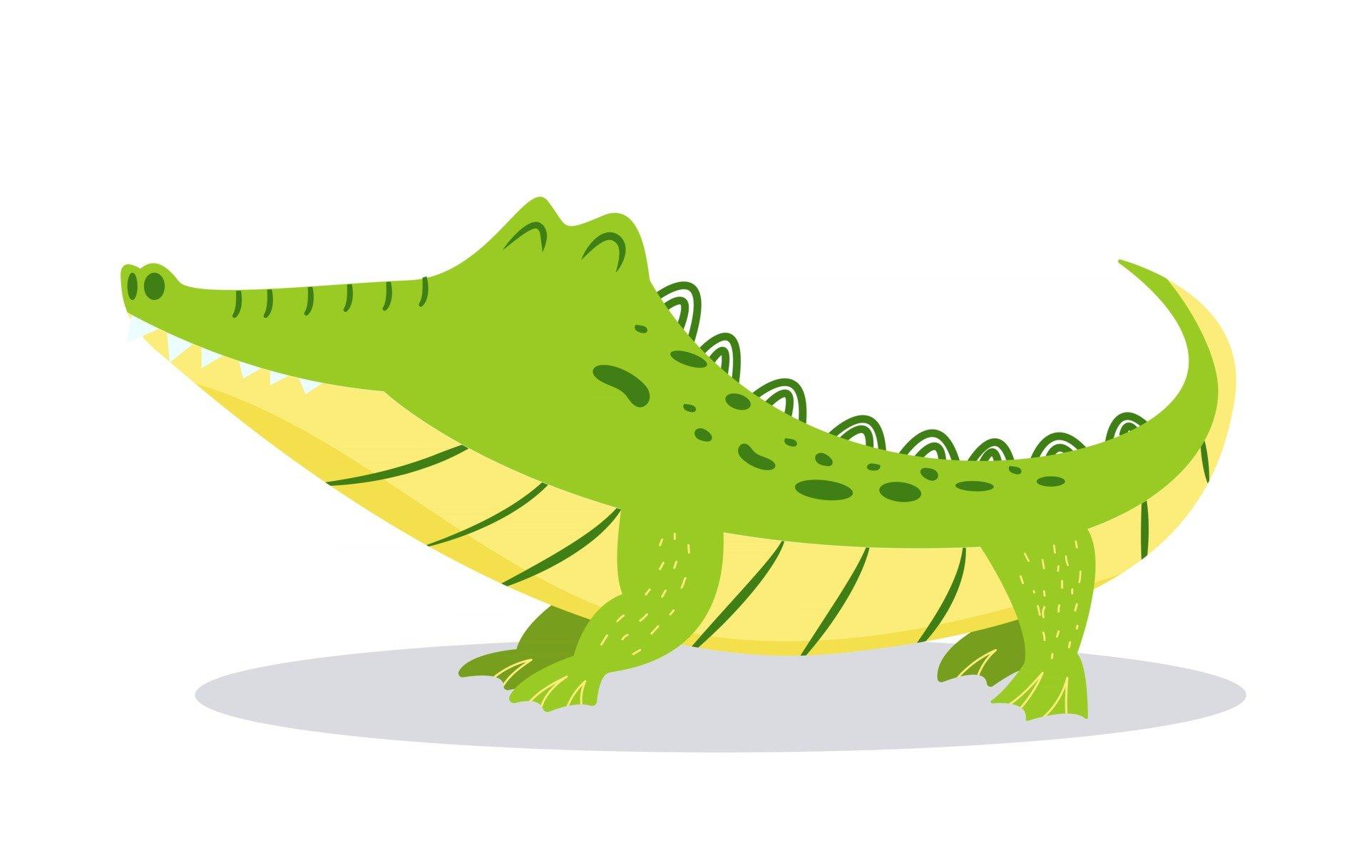 1920x1200 Cartoon cute crocodile isolated on white background Bright vector illustration for childrens design Satisfied alligator