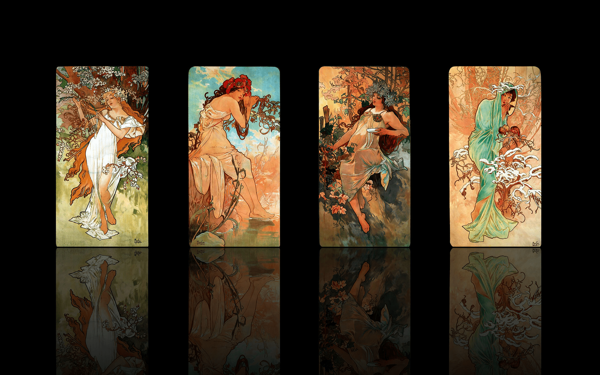1920x1200 Seasons Art Nouveau Alphonse Mucha HD Wallpaper