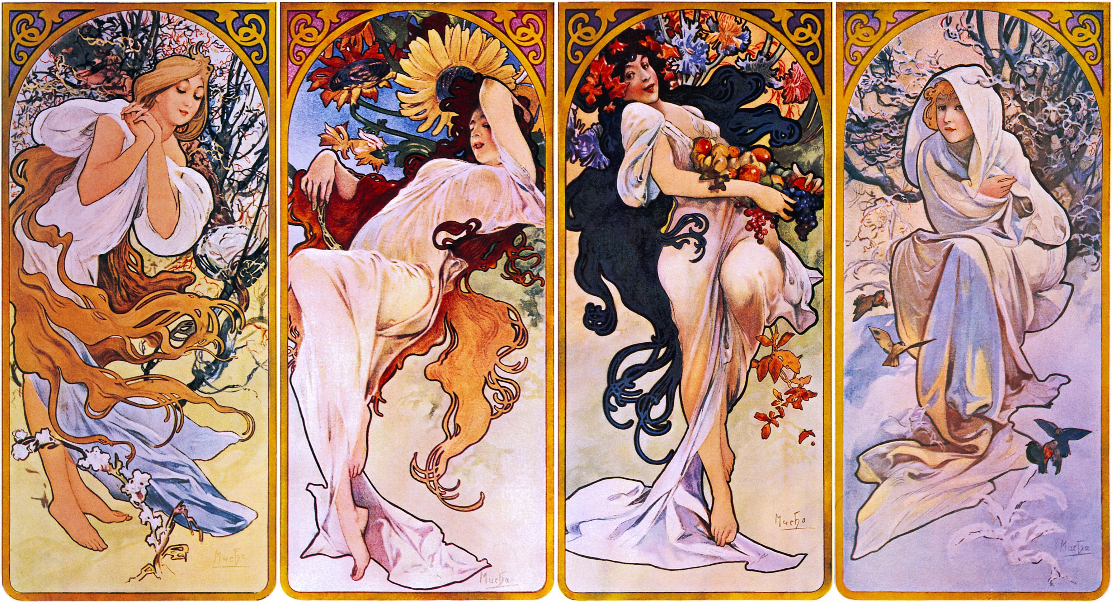 3572x1934 four seasons by alfons mucha circa 1895 3572x1934 wallpaper