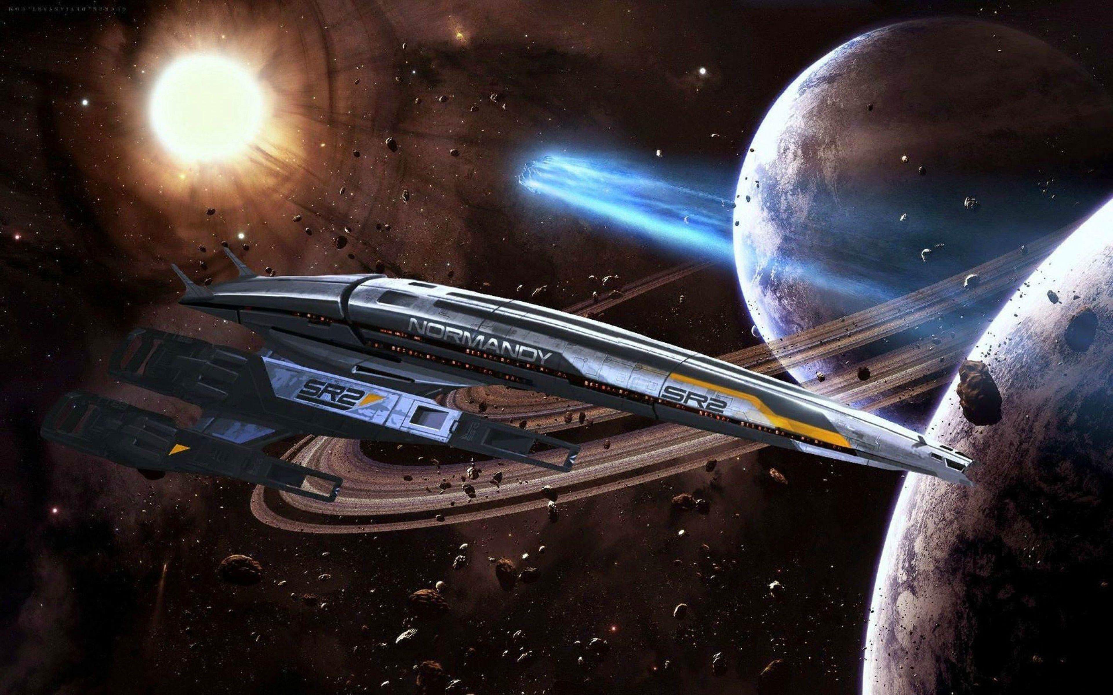 3840x2400 Normandy Sr 2 Ships Space Planet Meteorite Asteroids 4k Gaming Wallpaper & Latest 4k Ultra HD Wallpaper. Mass effect, Mass effect ships, Mass effect characters