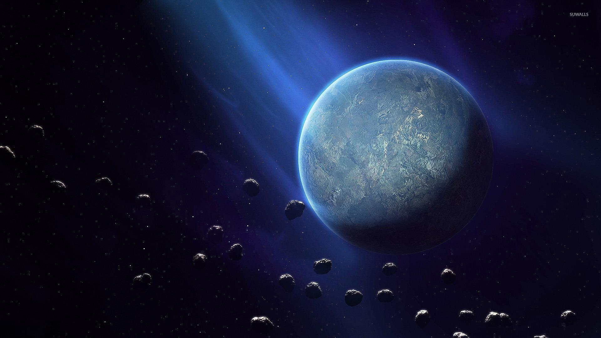 1920x1080 Planet surrounded by asteroids wallpaper wallpaper