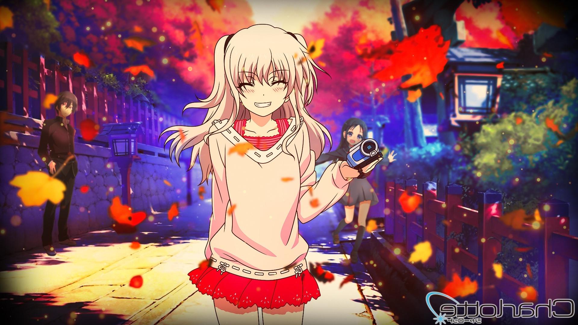 1920x1080 Wallpaper Charlotte, Landscape, Big Smile, Tomori Nao, Leaves, Scenic:1920x1080