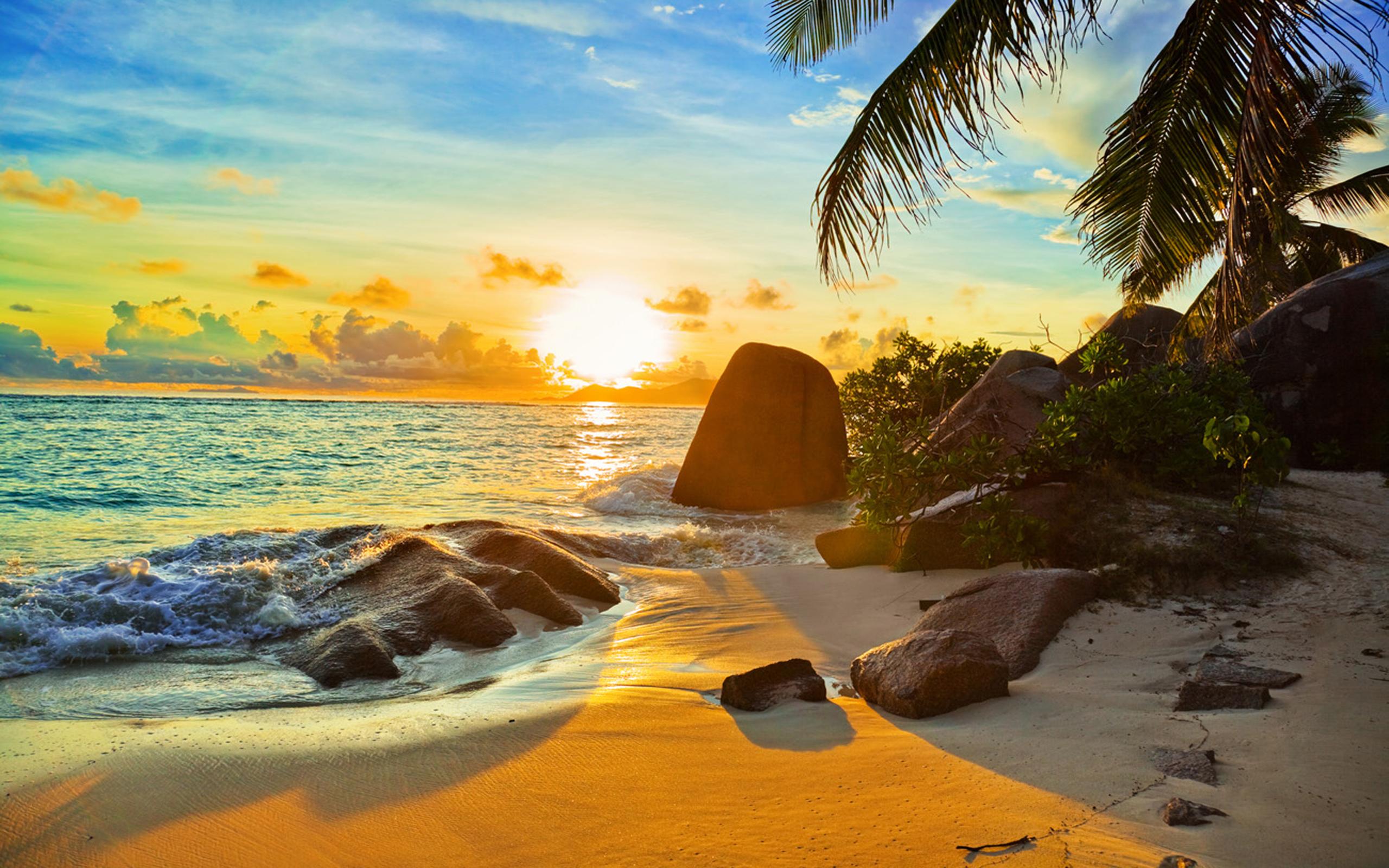 2560x1600 Tropical Beach At Sunset Wallpaper HD 985 :