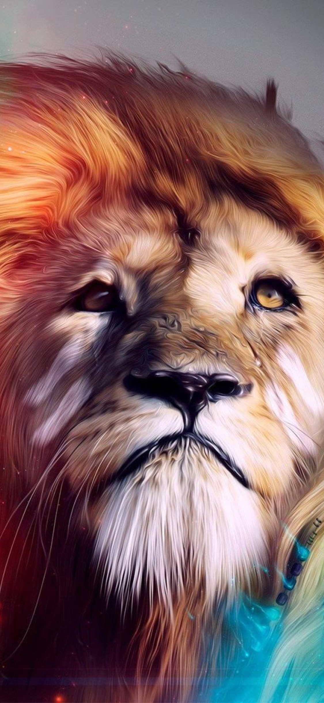 1125x2436 Beautiful Wallpaper For Apple iPhone X. FunMary. Colorful lion, Lion HD wallpaper, Lion art