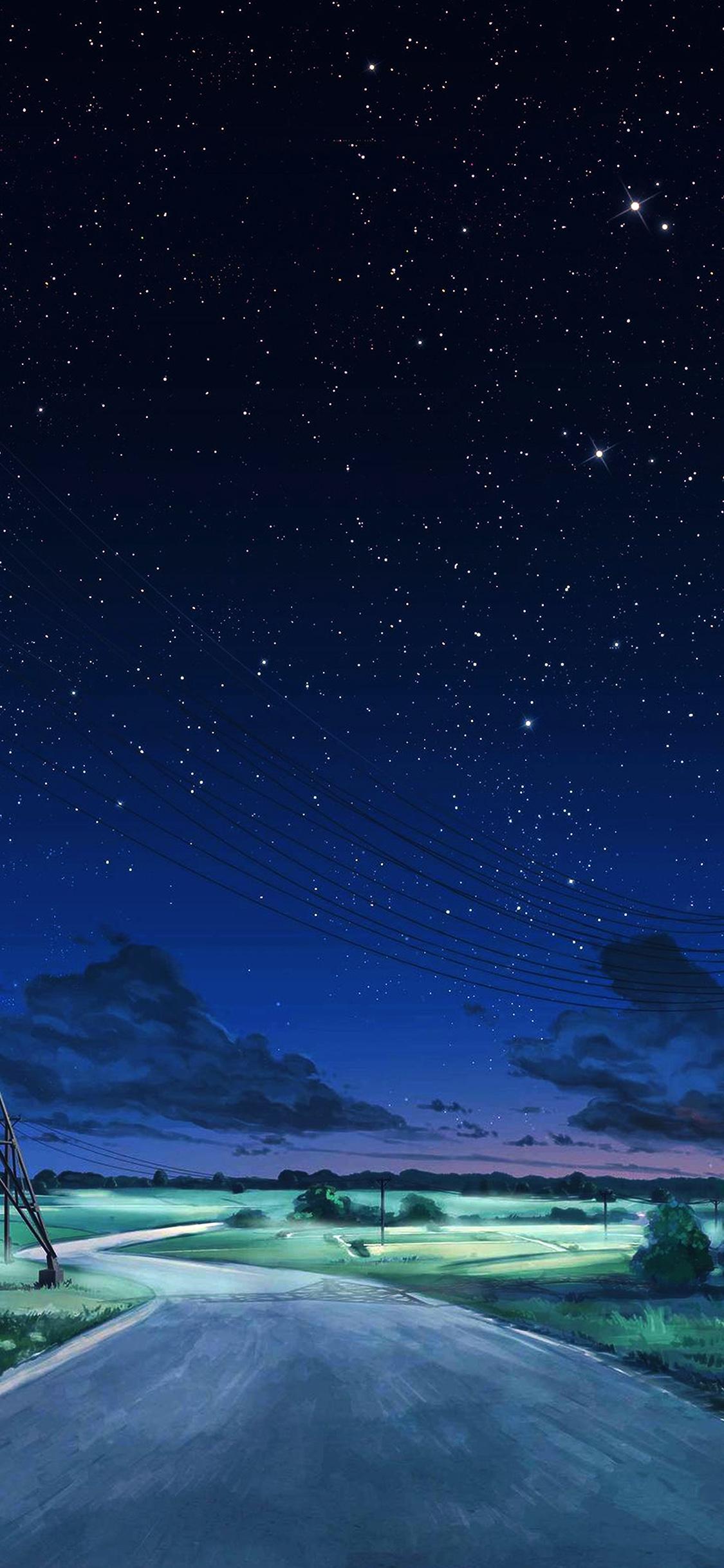 1125x2436 iPhone X wallpaper. arseniy chebynkin night sky star blue illustration art anime dark