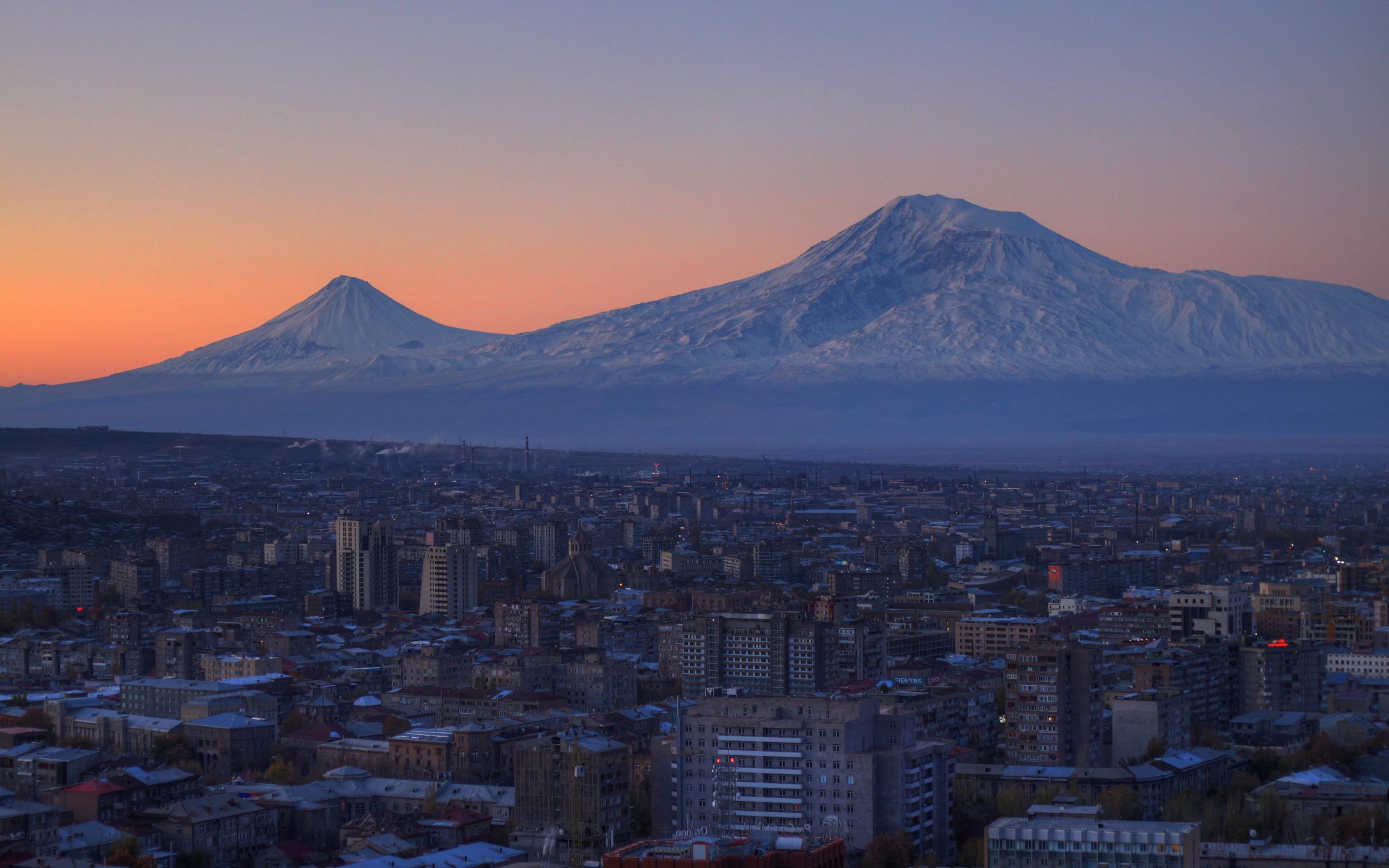 2560x1600 Download wallpaper landscape, mountains, the city, Wallpaper, home, wallpaper, Armenia, Yerevan, Ararat, section city in resolution 2560x1600