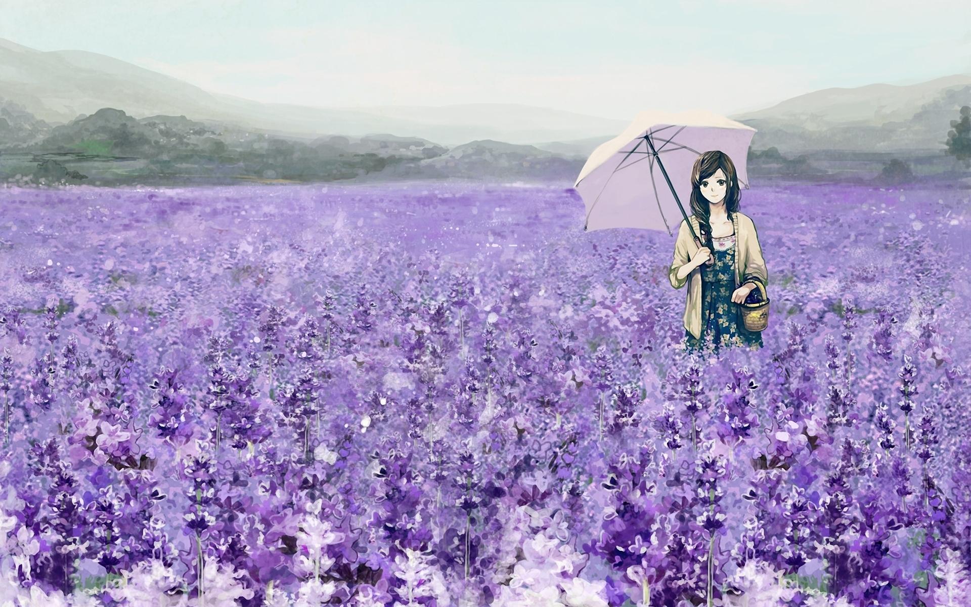 1920x1200 Girl Umbrella Basket Lavender wallpaper. Girl Umbrella Basket Lavender