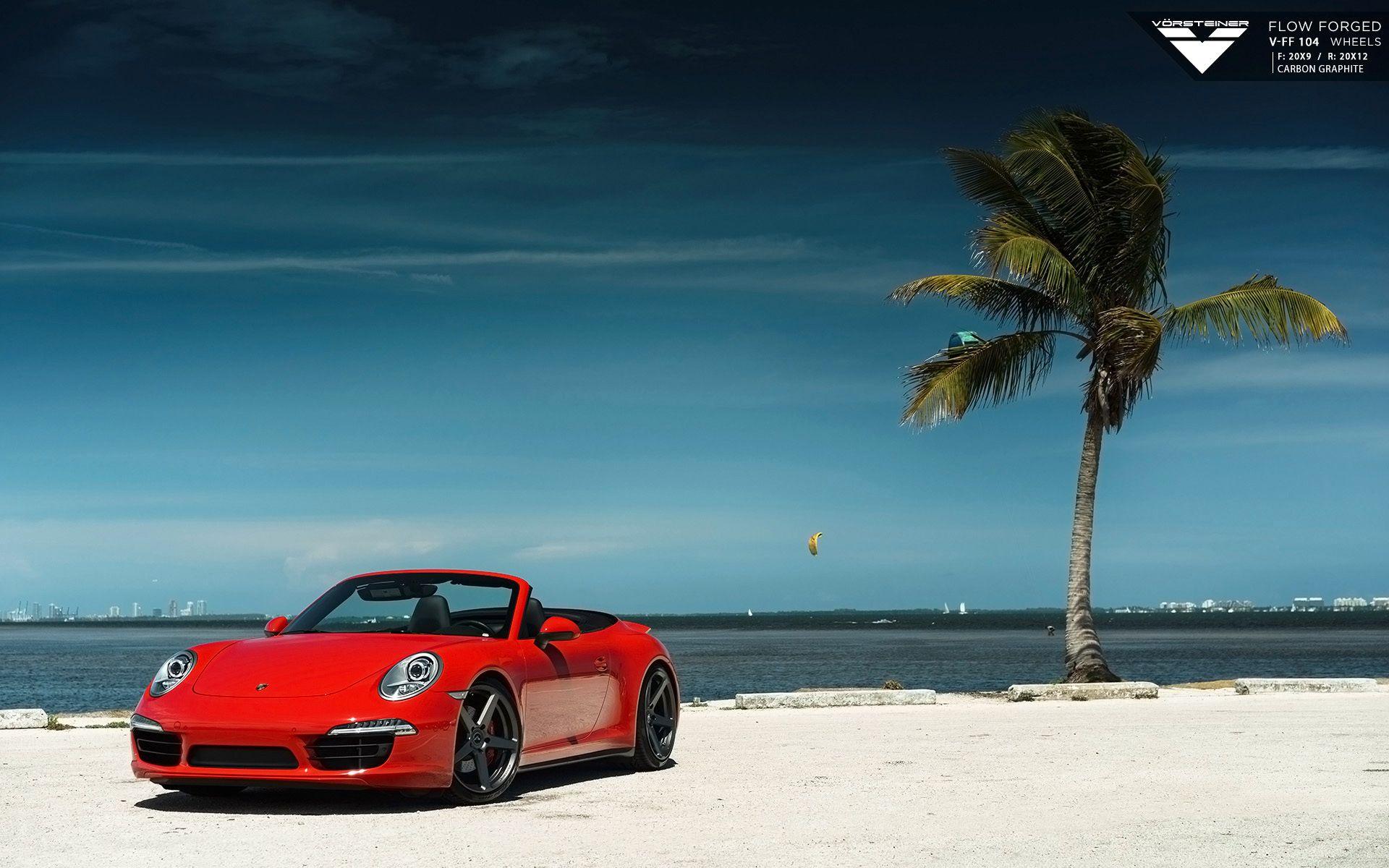 1920x1200 Red Porsche 911 Carrera Beach Background