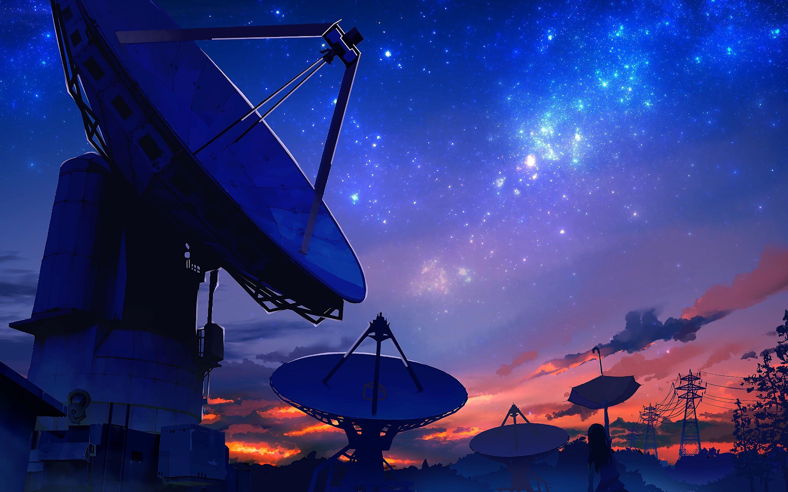 2560x1600 Anime Scenery Night Sky Satellite Dish 4K Wallpaper