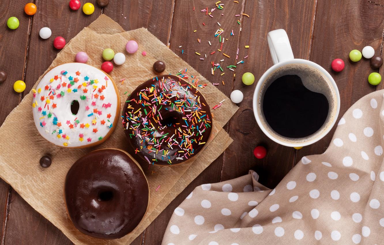 1332x850 Wallpaper coffee, donuts, cup, coffee, donuts image for desktop, section еда