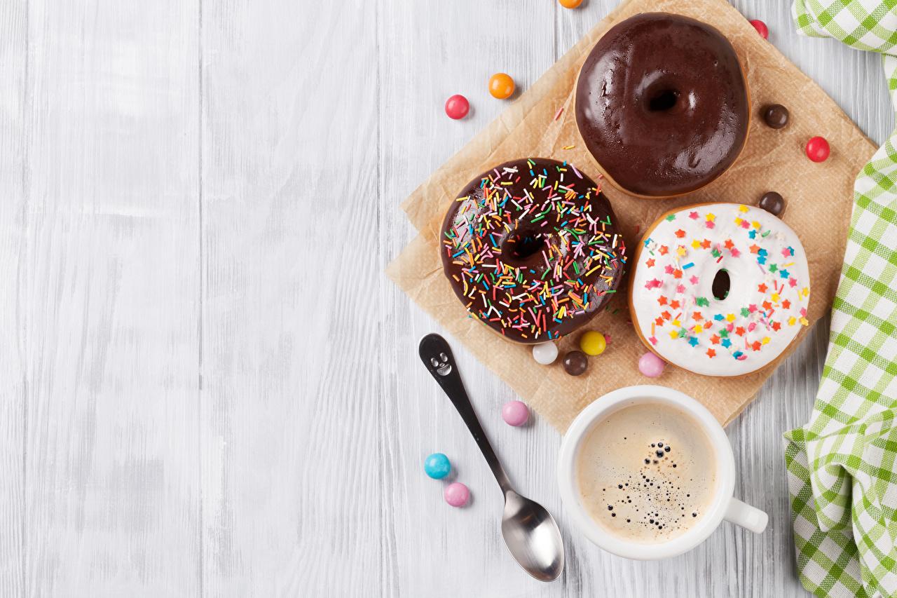 1280x853 Wallpaper Chocolate Candy Coffee Doughnut Cup Food Spoon Three 3