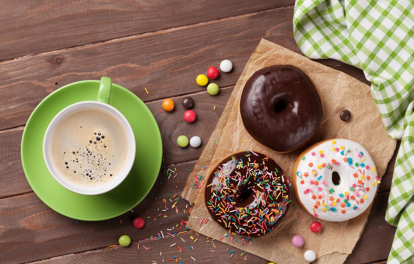 1332x850 Wallpaper coffee, donuts, cup, coffee, donuts image for desktop, section еда
