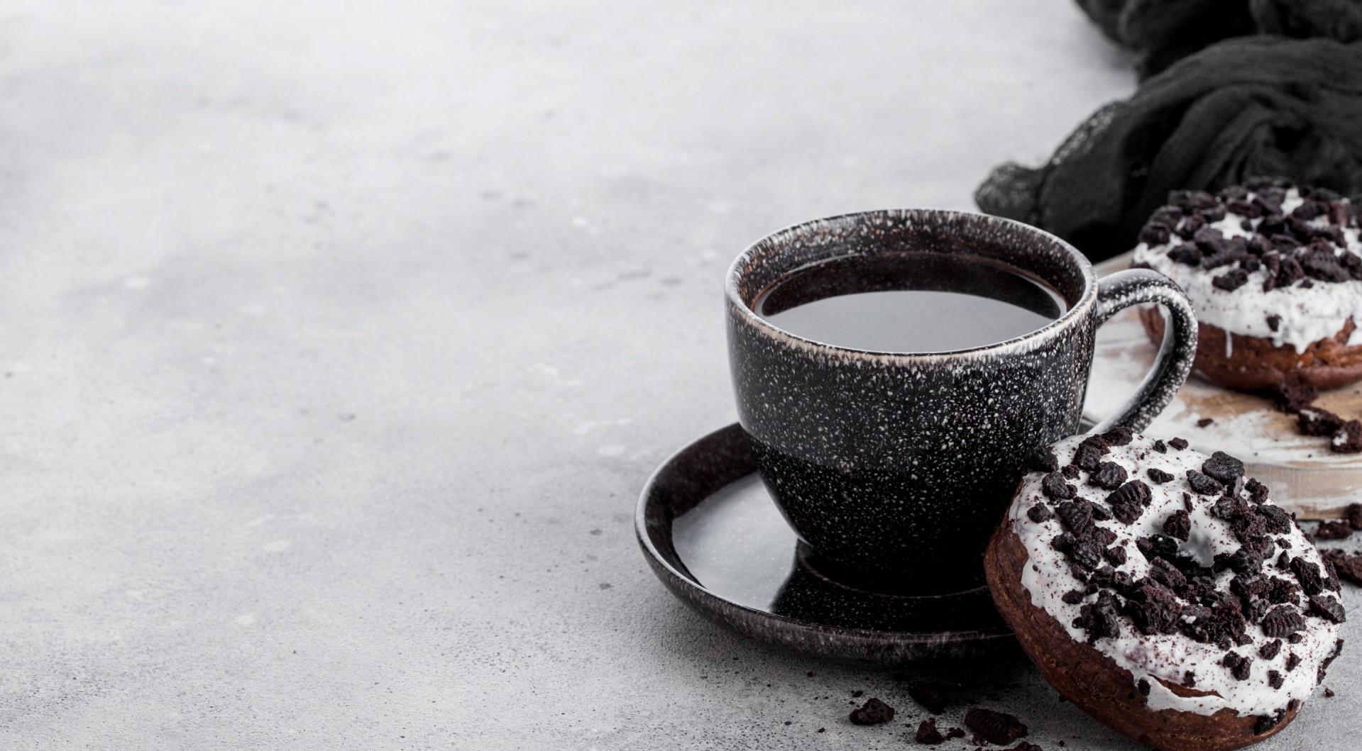 1919x1059 coffee, sweets, cup, dessert, donut, food. Mocah HD Wallpaper