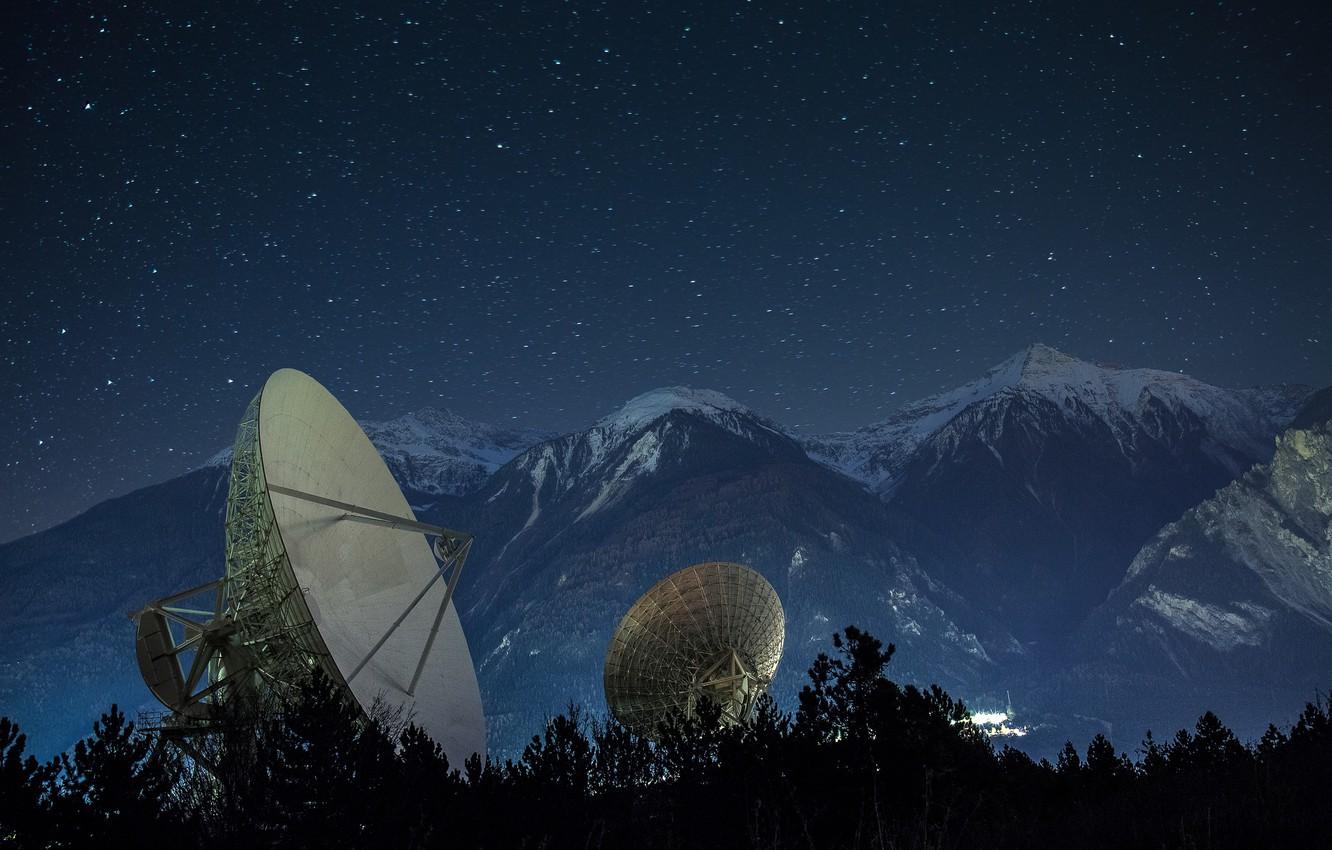 1332x850 Wallpaper mountains, night, satellite antenna, Didier Dumoulin photography image for desktop, section пейзажи