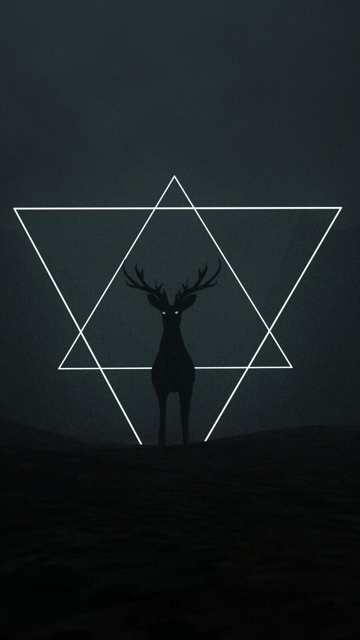 720x1280 Wallpaper Deer, Triangles, Dark, Art, Black