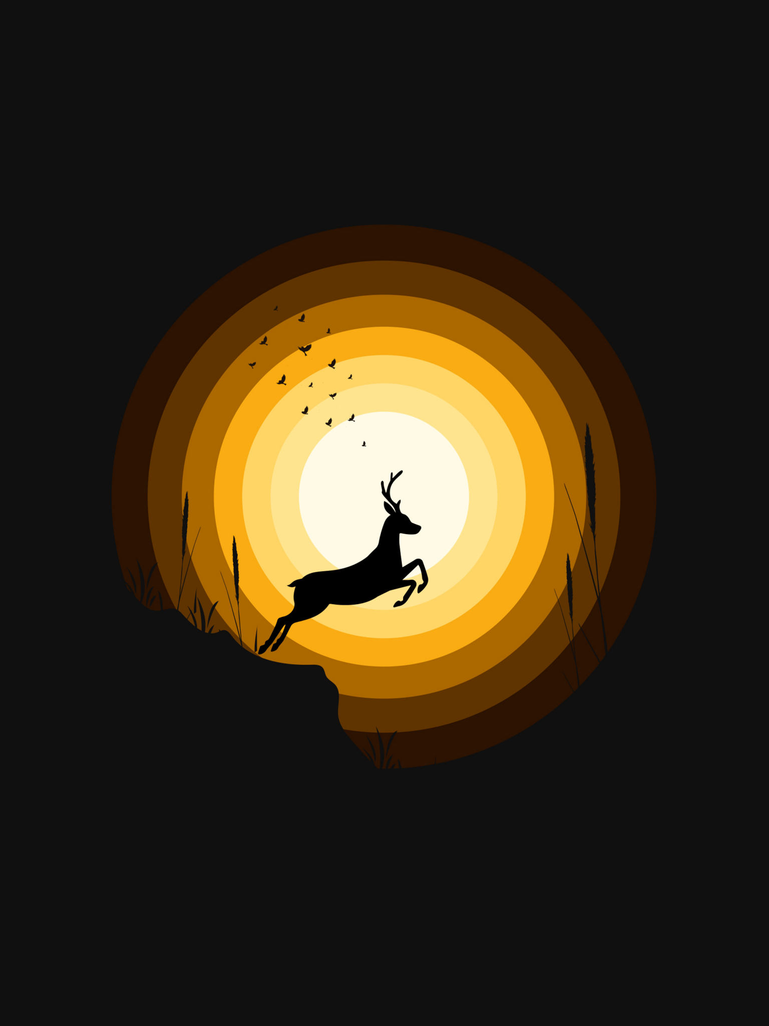 1536x2048 Deer Wallpaper 4K, Silhouette, Sun, Dark Background, Black Dark