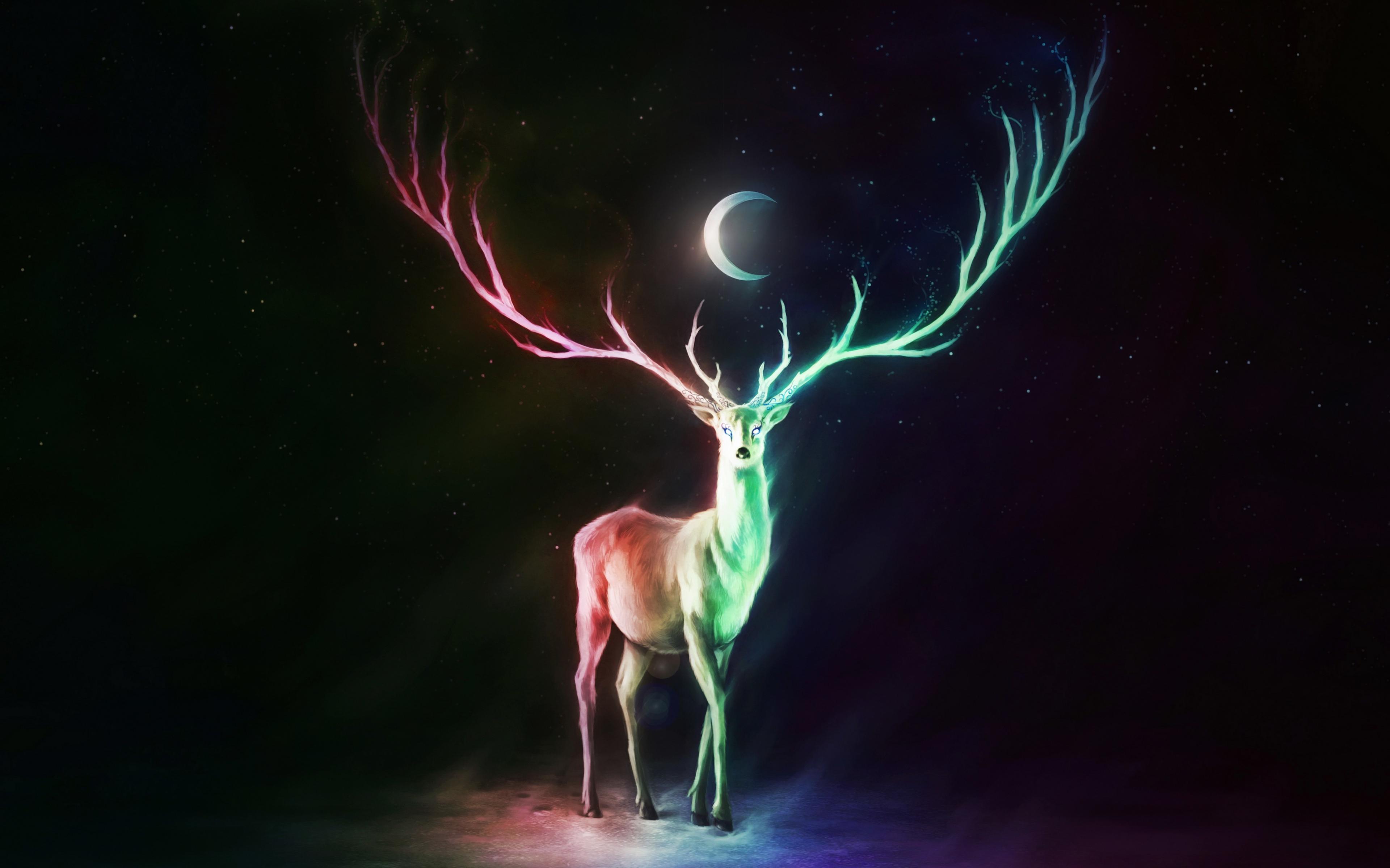 3840x2400 Download 3840x2400 wallpaper balance of life, deer, colorful horns, fantasy, art, 4k, ultra HD 16: widescreen, 3840x2400 HD image, background, 1412